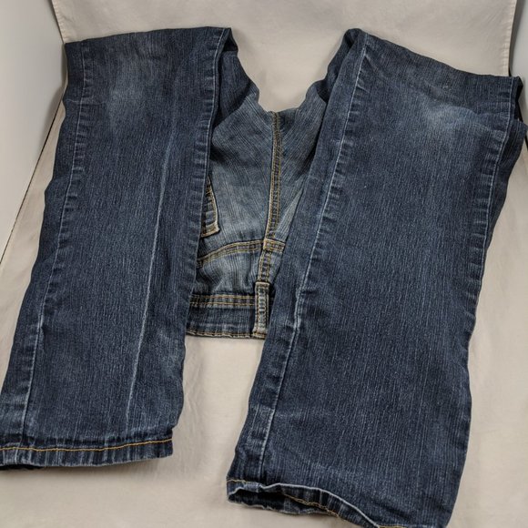 Angels Womens Zipper Fly Straight Leg Dark Wash Blue Jeans 7 - Picture 3 of 11